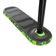 Close-up of the INDO PRO V2 Green Mamba trick scooter's textured deck designed for trampoline tricks.