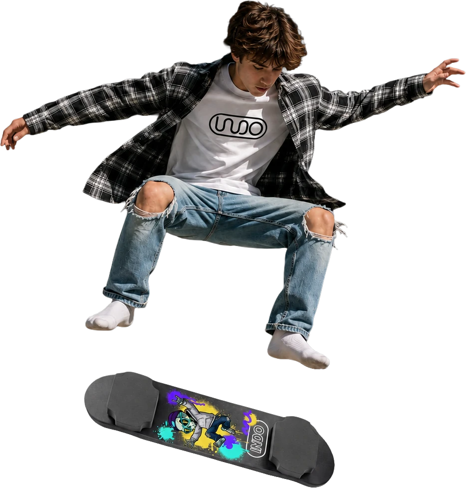 Rider jumping an INDO Skate board
